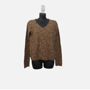 ATM Anthony Thomas Melillo Size Small Leopard Print Sweater Brown V Neck